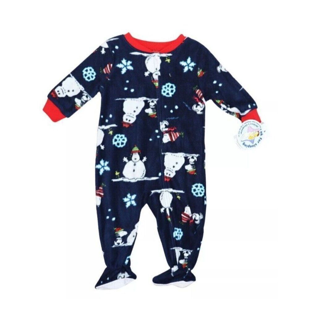 PEANUTS SNOOPY Holiday Theme Baby Footed Pajamas One Piece 18M $26 NWT